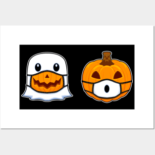 Ghost Pumpkin with Face Mask Posters and Art